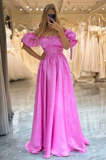 Off the Shoulder Hot Pink Princess Corset Prom Dress